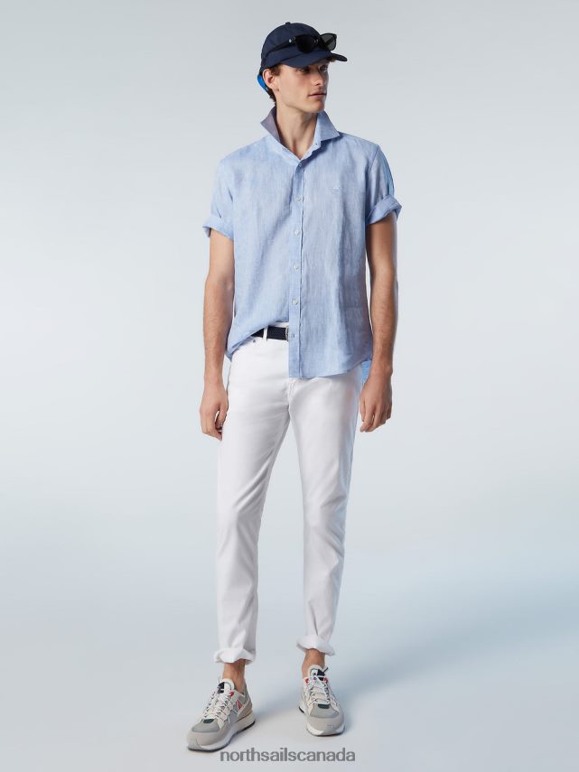 Men North Sails Light blue SHORT-SLEEVE LINEN SHIRT Clothing 0028HP215