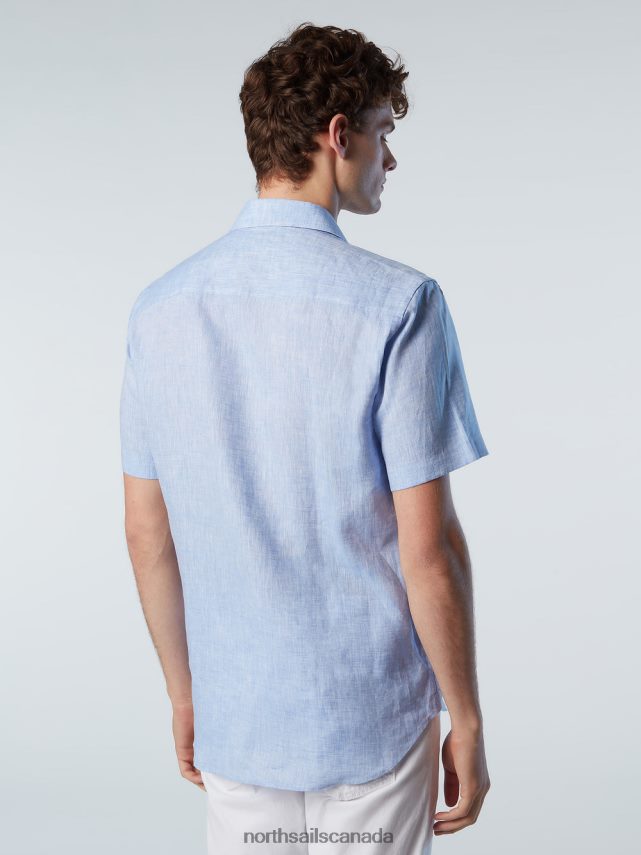 Men North Sails Light blue SHORT-SLEEVE LINEN SHIRT Clothing 0028HP215