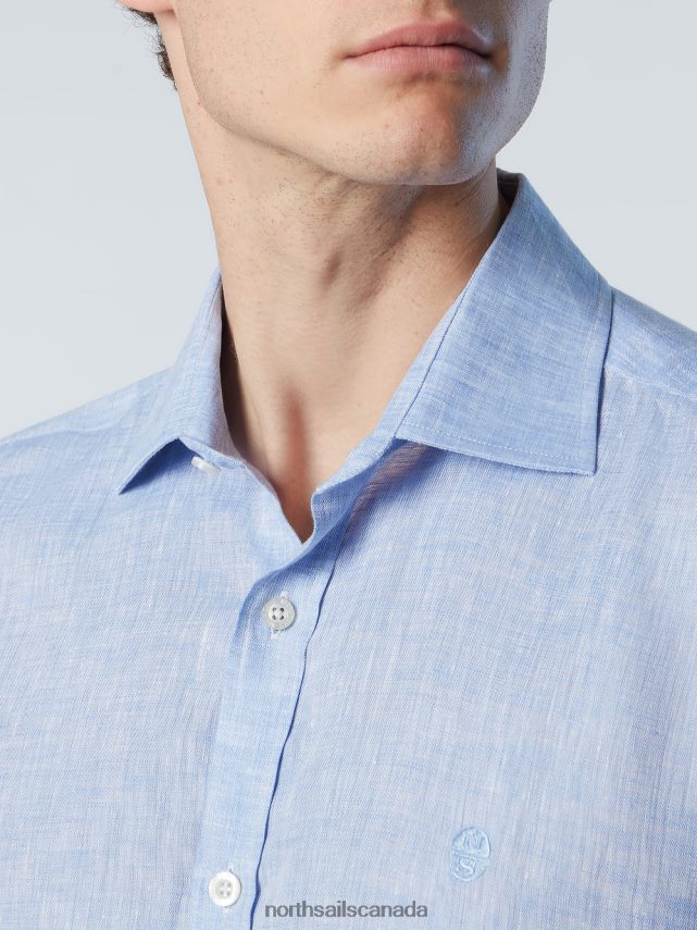 Men North Sails Light blue SHORT-SLEEVE LINEN SHIRT Clothing 0028HP215