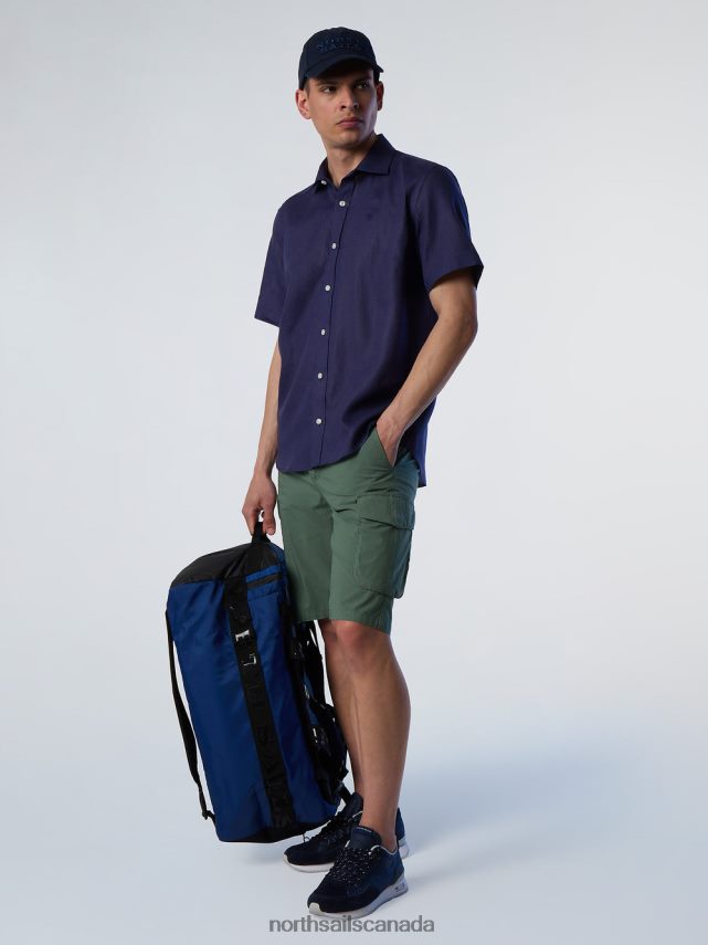 Men North Sails Navy blue SHORT-SLEEVE LINEN SHIRT Clothing 0028HP217