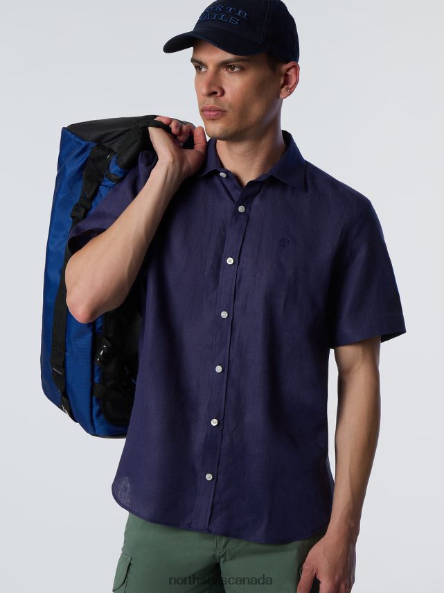 Men North Sails Navy blue SHORT-SLEEVE LINEN SHIRT Clothing 0028HP217