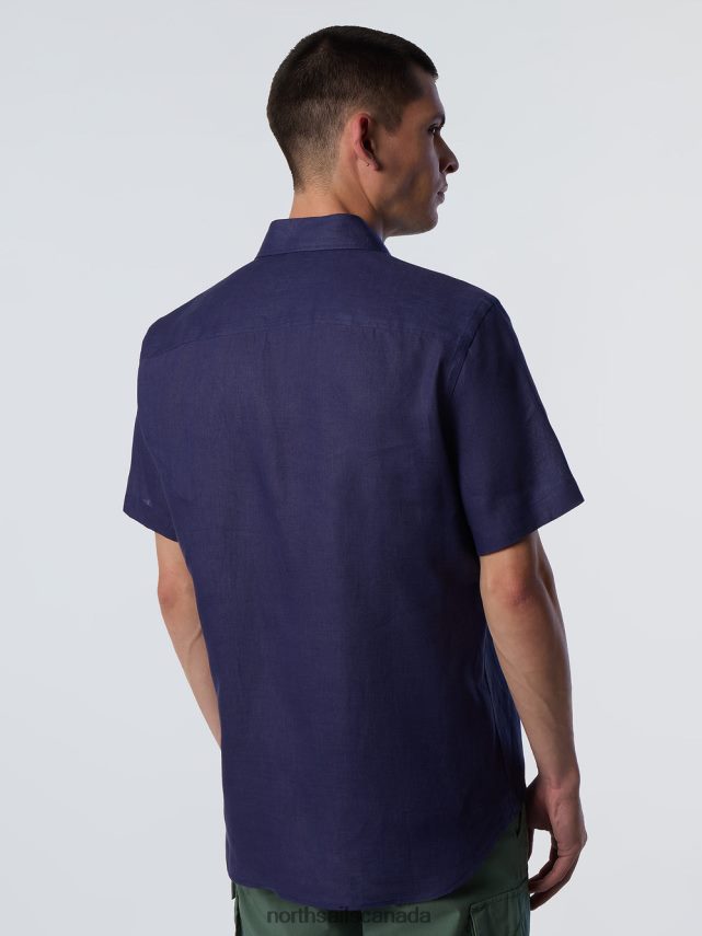 Men North Sails Navy blue SHORT-SLEEVE LINEN SHIRT Clothing 0028HP217