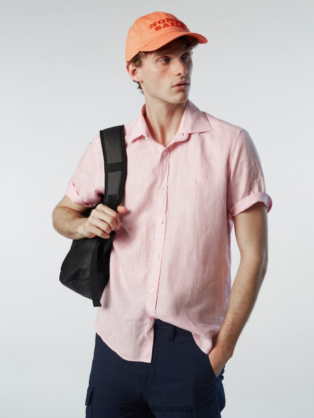 Men North Sails Tea rose SHORT-SLEEVE LINEN SHIRT Clothing 0028HP214