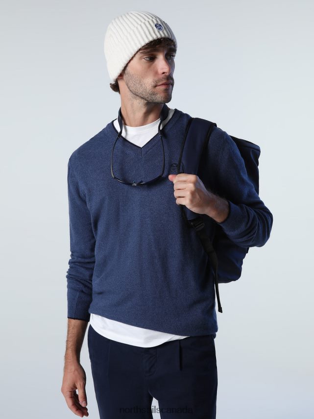 Men North Sails China blue melange JUMPER WITH V-NECK Clothing 0028HP806
