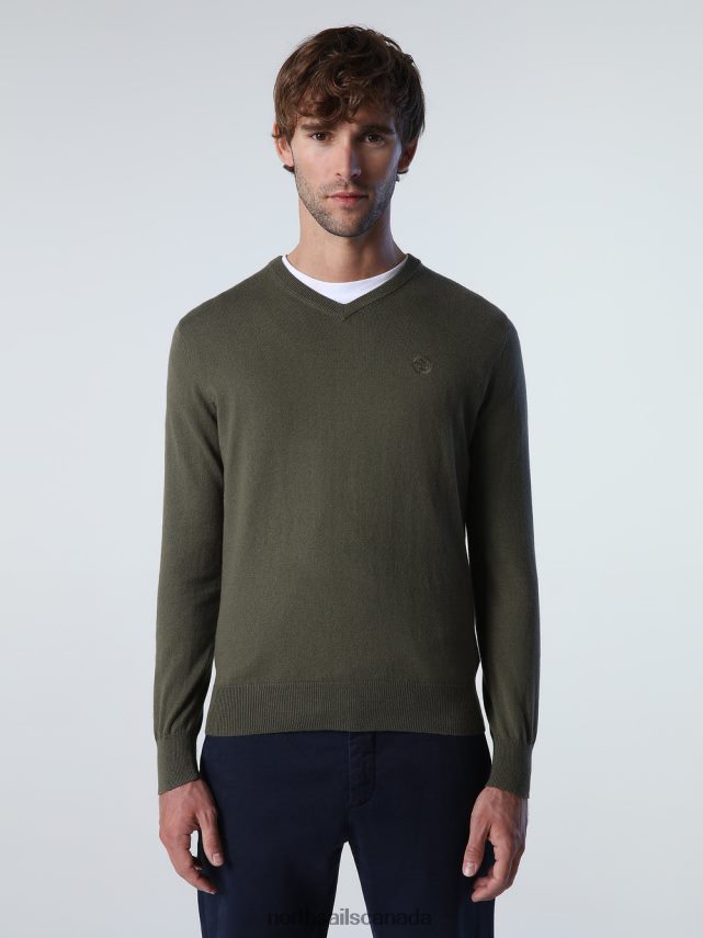 Men North Sails Ivy green V-NECK JUMPER Clothing 0028HP776