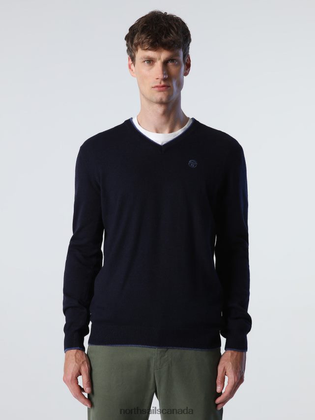 Men North Sails Navy blue JUMPER WITH V-NECK Clothing 0028HP808