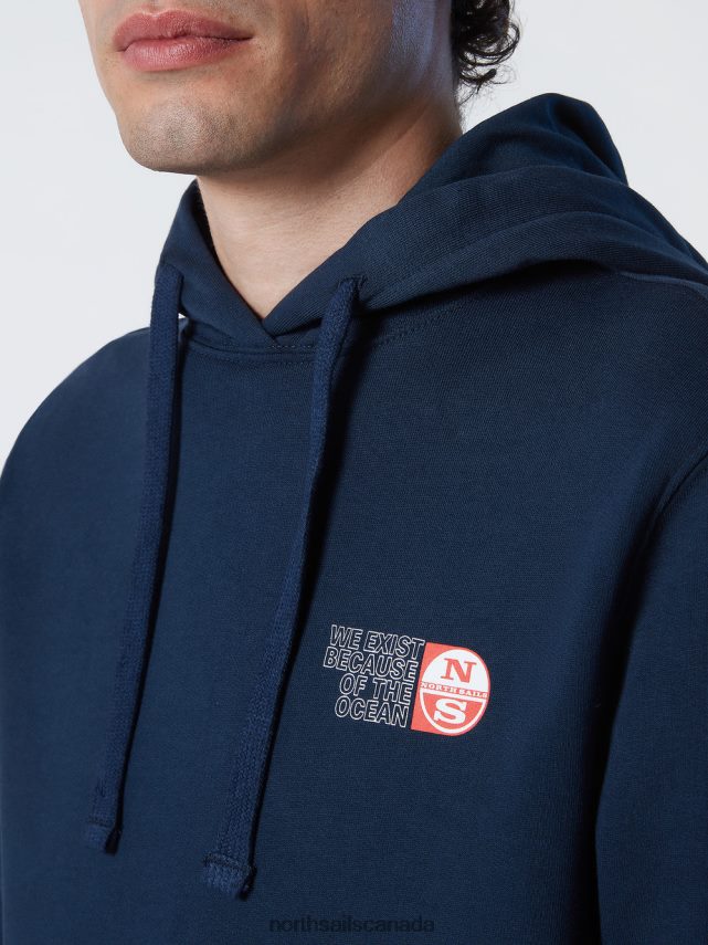 Men North Sails Navy blue HOODIE WITH GRAPHIC PRINTS Clothing 0028HP278