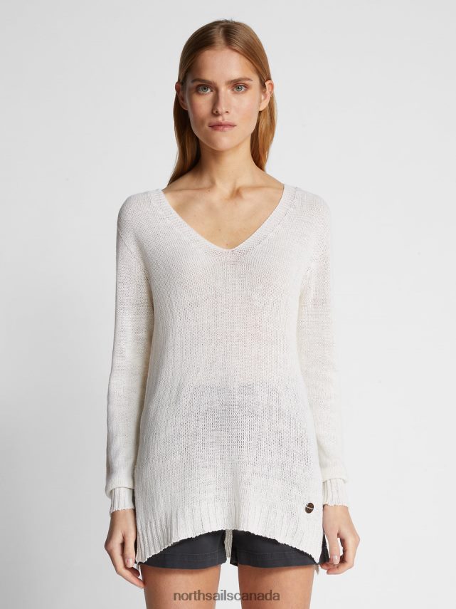 Women North Sails White V-NECK JUMPER Clothing 0028HP1461